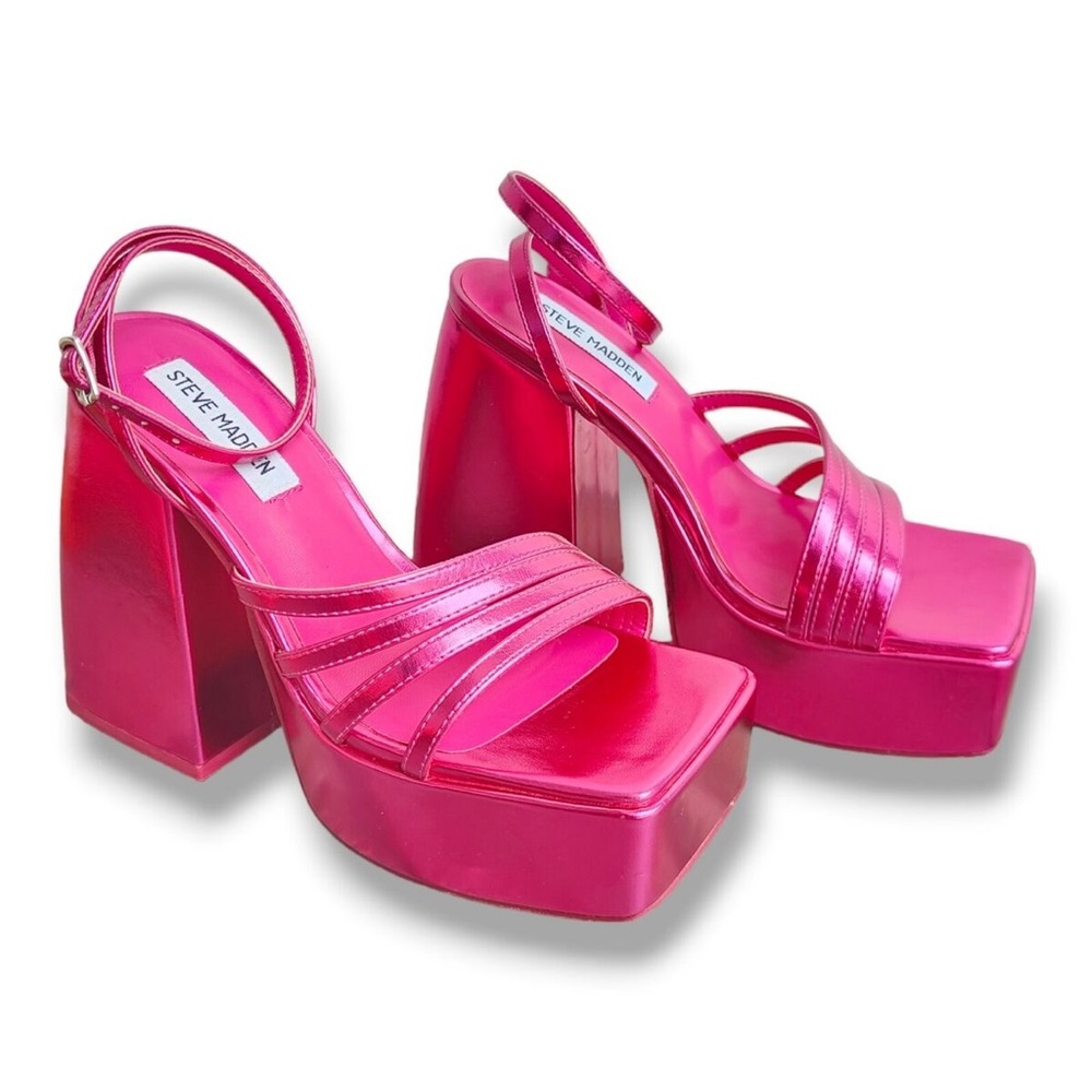 steve madden jaylene platform sandals metallic pink